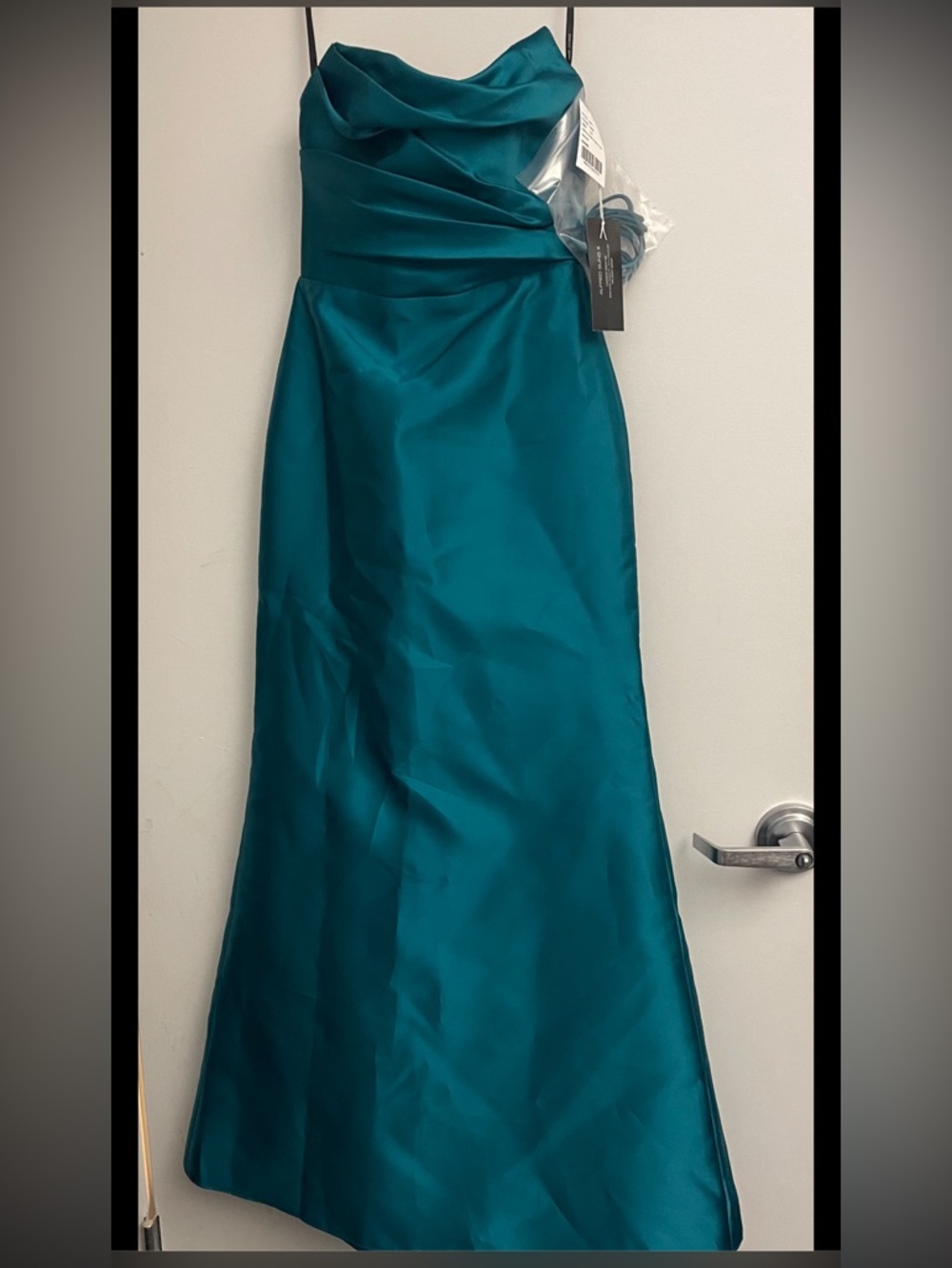 Dessy Teal Satin Formal Gown NWT